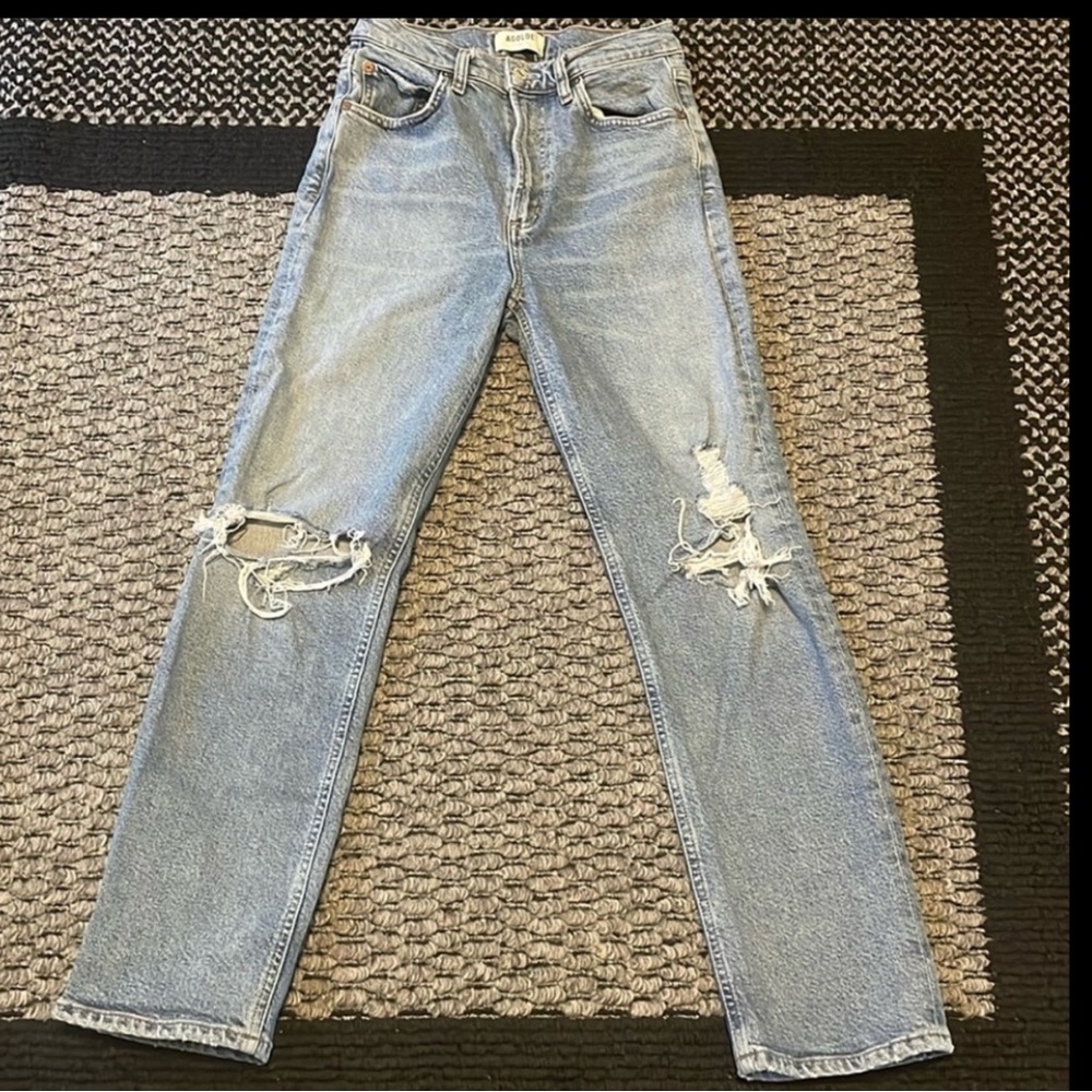 AGOLDE Wilder Jeans Womens 24 High Rise Straight Distressed Organic Cotton Denim
